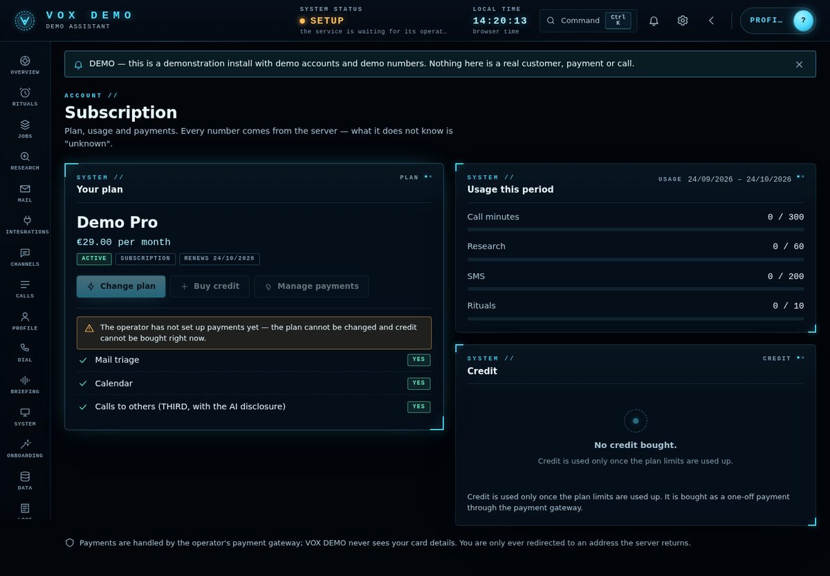 A customer's subscription view · demo data