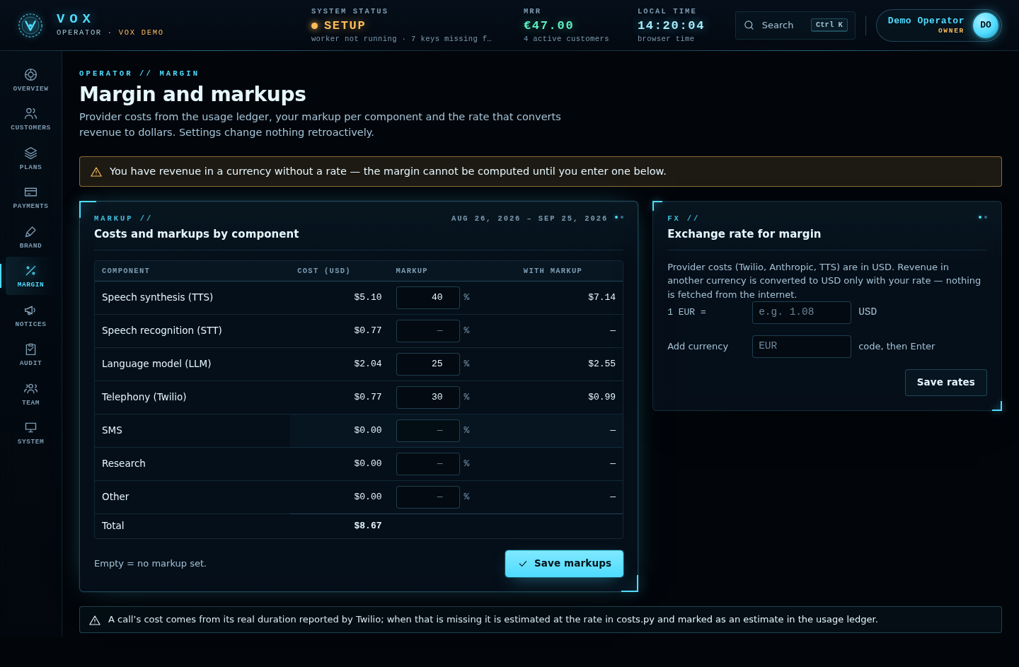 Operator panel — margin, desktop width