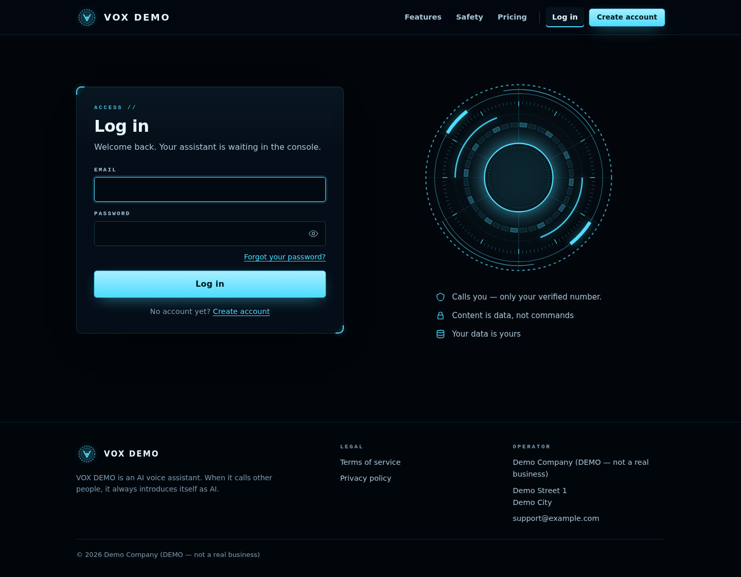 Public site — login, desktop width
